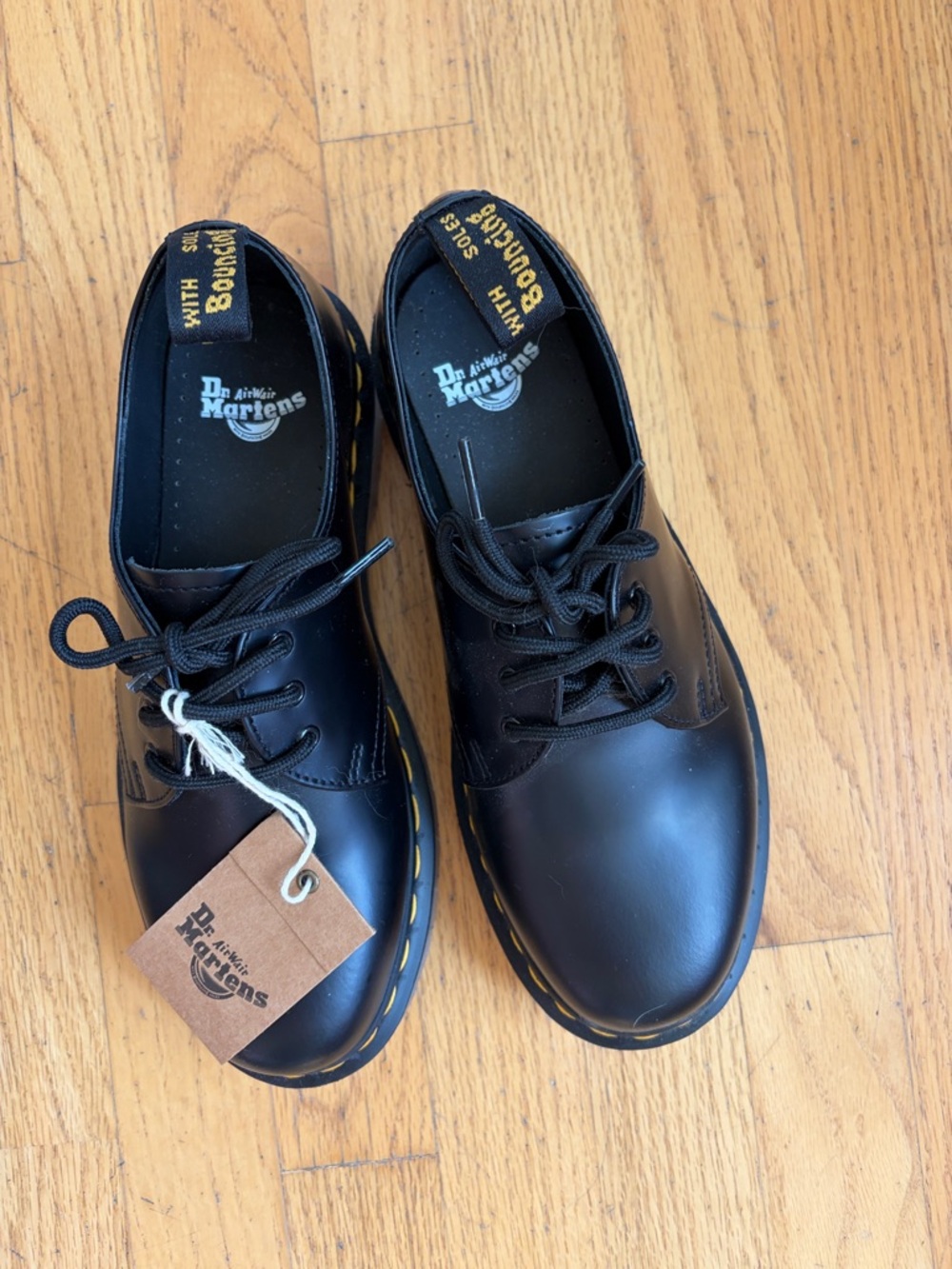 Dr. Martens Black Leather 3-Eye Oxford with Yellow Stitch Detail